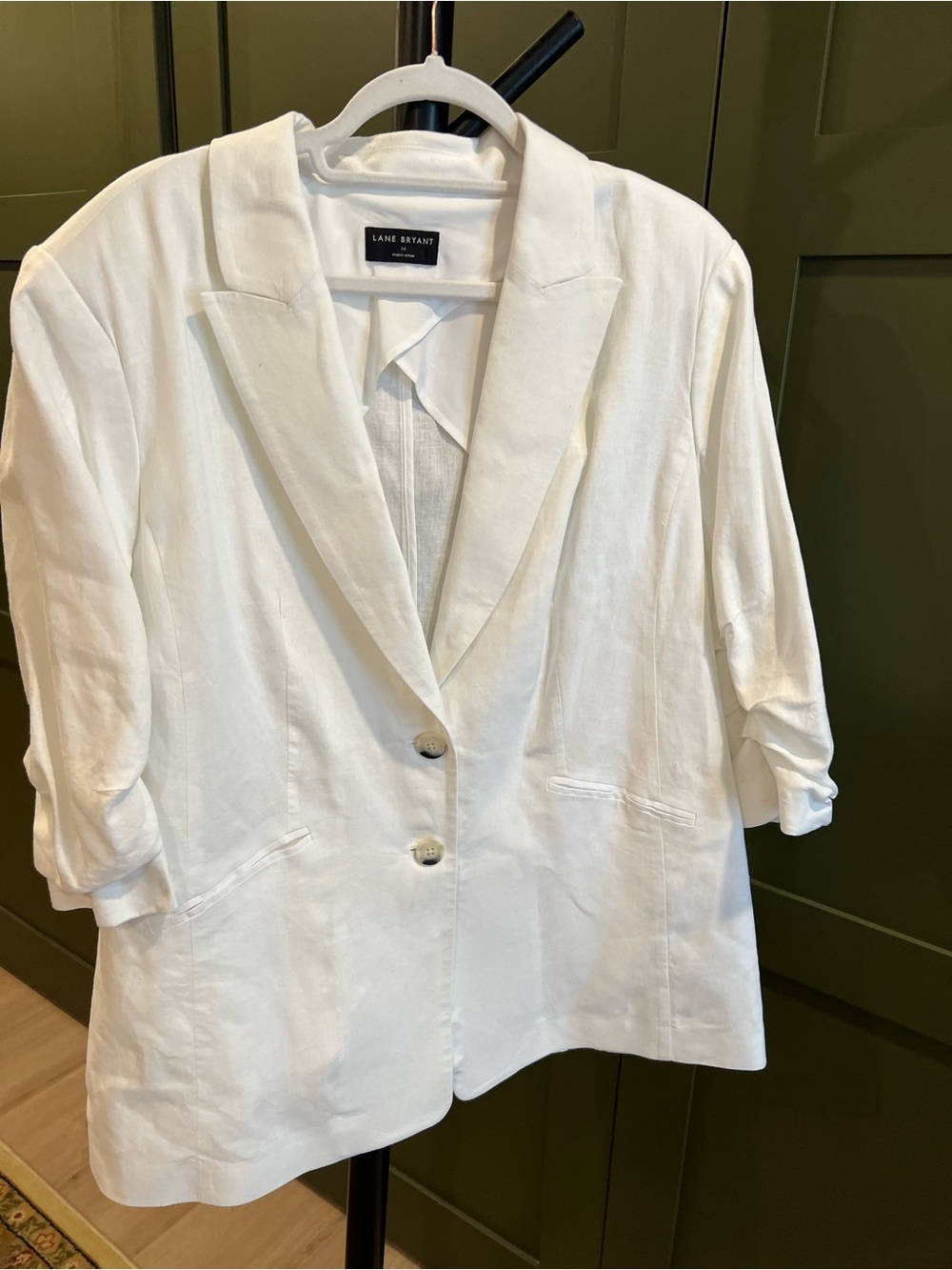 Lane Bryant White Relaxed Linen-Blend Blazer